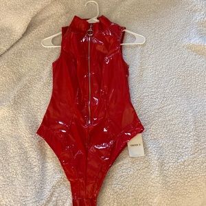 Red leather body suit